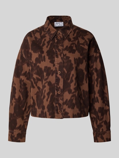 Jake*s Studio Woman Twill Hemdjacke mit Knopfverschluss und Kentkragen Dunkelbraun 2