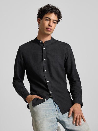 Only & Sons Slim fit linnen overhemd met opstaande kraag, model 'CAIDEN' Zwart - 3