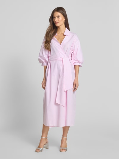 Rich & Royal Overhemdjurk met platte kraag en strikceintuur Felroze - 1