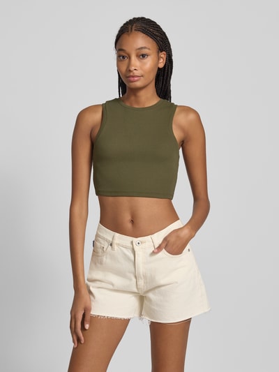 Only Slim Fit Crop Tops aus Baumwoll-Mix Modell 'VILMA' Oliv 4