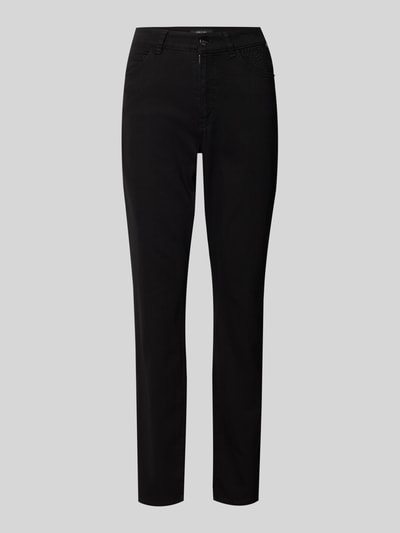 Productfoto, zwarte Skinny Fit Jeans uit elastische katoenmix met strassstenen, 5-pocket-ontwerp, riemlussen, Marc Cain, dames.