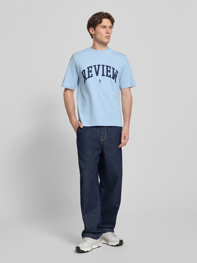 REVIEW T-shirt met labelprint en ronde hals IJsblauw - 1
