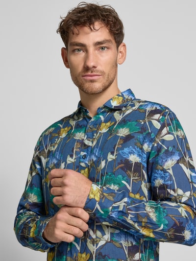 OLYMP Level 5 Regular Fit Leinenhemd im Allover-Look Marine 3