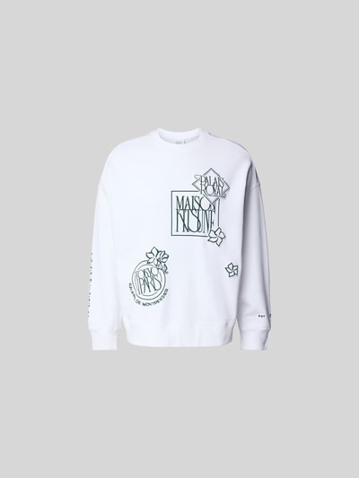 Produktfoto, Oversized Sweatshirt aus Baumwoll-Mix von MAISON KITSUNÉ in Weiß mit floralen Label-Stitchings, elastische Abschlüsse, Rundhalsausschnitt.
