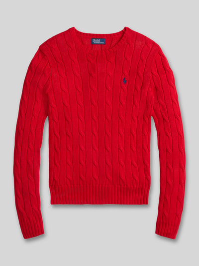 Produktfoto, Strickpullover mit Zopfmuster Modell 'JULIANNA' von Polo Ralph Lauren in Rot, Slim Fit, Rundhalsausschnitt, reine Baumwolle.