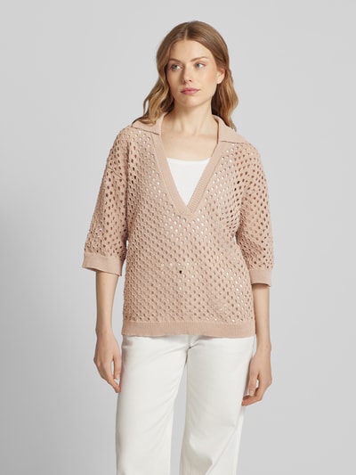 MORE Strickshirt mit Lochmuster Cognac 4