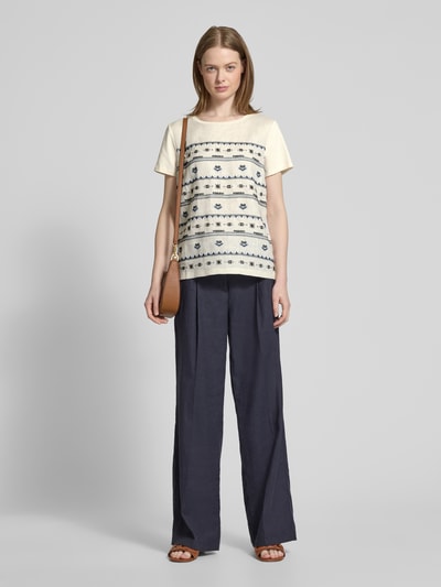Weekend Max Mara T-shirt z obszyciem koronką model ‘BONDENO’ Złamany biały 1