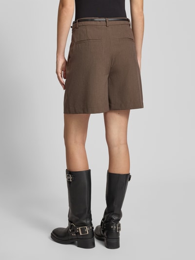 Only Regular fit bermuda met smalle riem, model 'GARIA' Chocoladebruin - 5