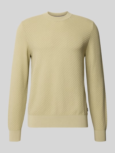 Produktfoto, heller Regular Fit Pullover aus reiner Baumwolle Modell 'H-Lofranco' von BOSS mit feiner Struktur und dezenten Streifen, Herren Pullover von BOSS