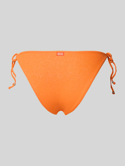 Produktfoto, Bikini-Slip mit seitlicher Schnürung Modell 'MASSA SPARKLESUN' von Banana Moon, pomarańczowy, lekko błyszczący, gładka faktura, materiał z domieszką stretchu, dopasowany fason.