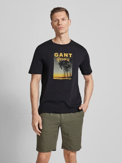 Gant T-shirt met label- en motiefprint Zwart - 4