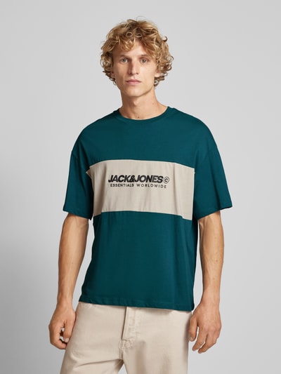 Jack & Jones T-shirt met labelprint, model 'LEGACY' Petrol - 4