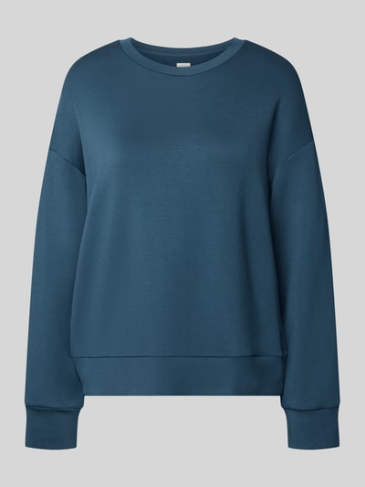 Produktfoto, blauw dames sweatshirt met ronde hals, modalmix met stretch, loose fit, labeldetail, Sweatshirt mit Rundhalsausschnitt und Label-Detail van SCHIESSER