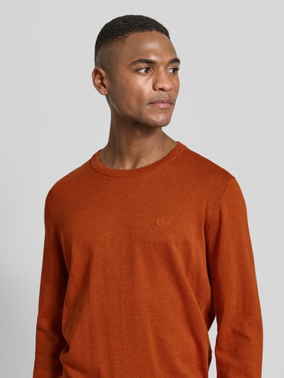 bugatti Strickpullover mit gerippten Abschlüssen Orange 3