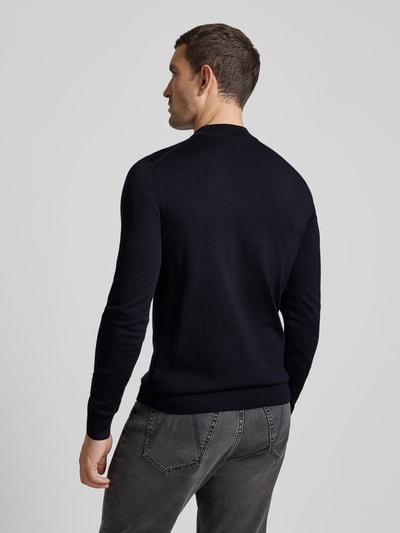 JOOP! Collection Gebreide pullover van scheerwol met opstaande kraag, model 'Davide' Marineblauw - 5