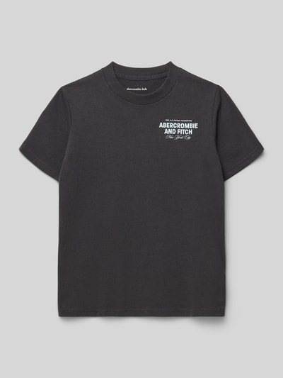Productfoto, T-Shirt met ronde hals en labelprints van Abercrombie&Fitch, katoenmix, regular fit, zwarte kleur, ruglengte maat 134: 54 cm
