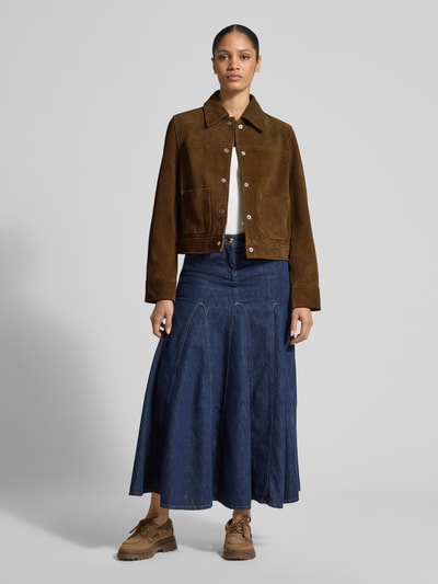 Jake*s Casual Lederjacke mit Druckknöpfen Dunkelbraun 1