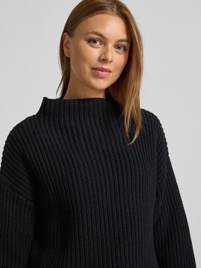 Selected Femme Sweter z dzianiny o kroju regular fit z mieszanki bawełny model ‘SELMA’ Czarny 3
