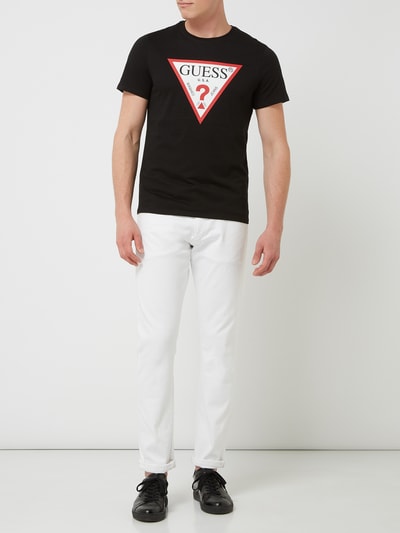 Guess Slim fit T-shirt met logoprint Zwart - 1