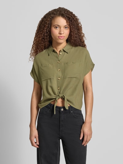 PIECES Regular Fit Hemdbluse aus Viskose-Leinen-Mix Modell 'PIA' Khaki 4