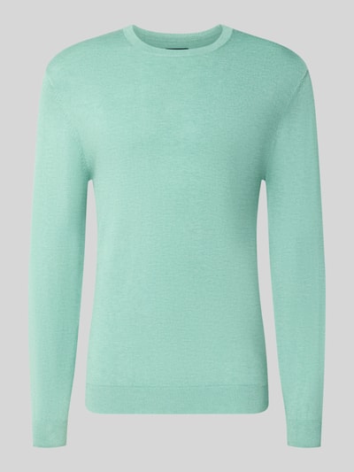 Produktfoto, Strickpullover mit geripptem Rundhalsausschnitt von MCNEAL in Mintgrün, taillierte Passform, glatte Textur, neutrale Fläche