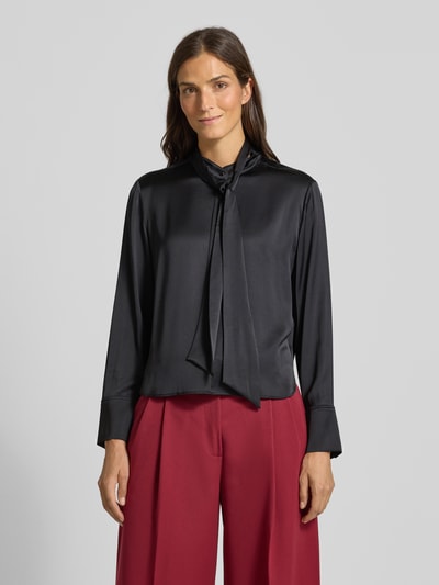 Marc Cain Bluzka o kroju regular fit wiązaniem pod szyją i krytą listwą guzikową Czarny 4