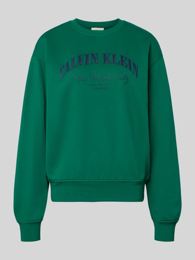 Produktfoto, Sweatshirt mit Label-Print Modell 'GRAPHIC' von Calvin Klein Jeans aus grünem Baumwoll-Elasthan-Mix mit Rundhalsausschnitt, lockerer Passform und elastischen Abschlüssen