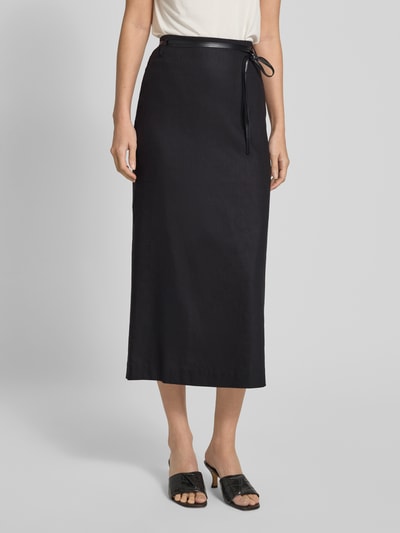 Stefanel Bleistiftrock aus Leinen-Mix mit Bindegürtel Black 4