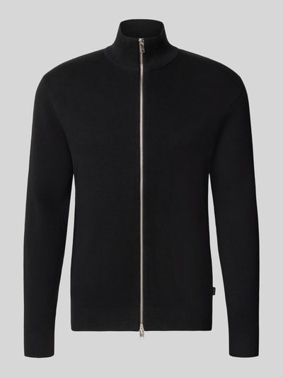 Produktfoto, Regular Fit Jacke aus reiner Baumwolle Modell 'MILANO' von JACK & JONES, Schwarz, Strick-Optik, Stehkragen, Zweiwege-Reißverschluss