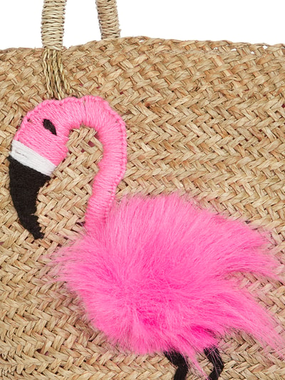 BALI BALI Shopper van stro met flamingoborduursel Fuchsia - 3