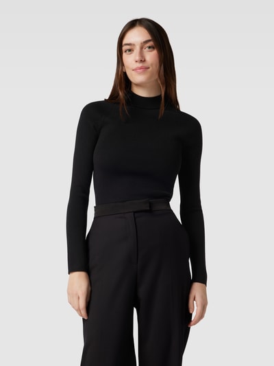 HUGO Strickpullover mit Feinripp Modell 'Sanduz' Black 4