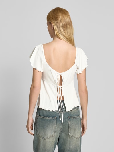 Gina Tricot Slim fit blouse met vetersluiting aan de achterkant Offwhite - 5