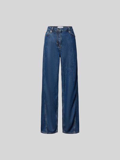 Produktfoto, Straight Fit Jeans aus reinem Lyocell von Iro in mittlerem Blau mit 5-Pocket-Design, Ziernaht, Knopf- und Reißverschluss.
