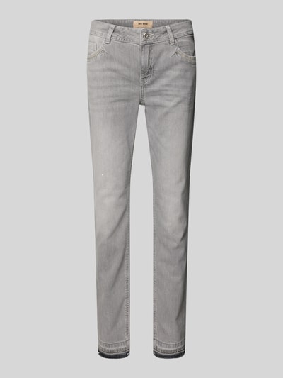 Produktfoto, szare Slim Fit Jeans im 5-Pocket-Design Modell 'Zack' von MOS MOSH z elastycznej bawełnianej mieszanki, krój slim fit, zapięcie na guzik i zamek, szerokość w rozmiarze 27: 40 cm, długość wewnętrzna nogawki w rozmiarze 27: 75 cm