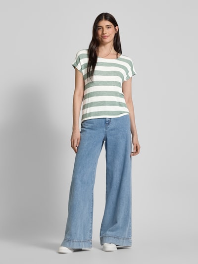 Vero Moda Relaxed Fit T-Shirt aus Viskose-Mix Modell 'WIDE STRIPE' Schilf 1