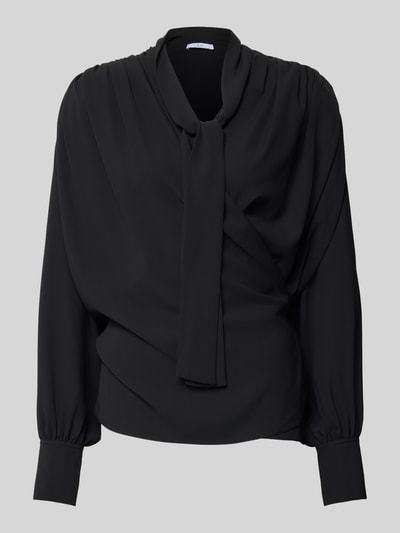 Produktfoto, Schluppenbluse mit Raffungen van Iro, zwarte kleur, los model, Strik, plooien, lange mouwen, dames strikblouse