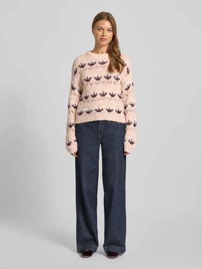 Vero Moda Regular Fit Strickpullover mit Lochstrickmuster Modell 'IDELLE' Rosa 1