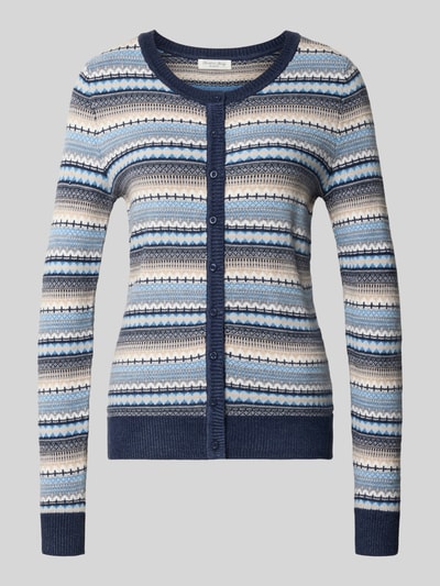 Produktfoto, Strickjacke aus Viskose-Mix im Allover-Look von Christian Berg Woman, Slim Fit, Rundhalsausschnitt, Knopfleiste, blau-beige Muster