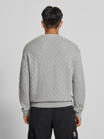REVIEW Regular Fit Strickpullover aus reiner Baumwolle mit Label-Detail Hellgrau Melange 5