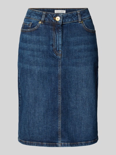 Produktfoto, Regular Fit Rock in Denim-Optik von Christian Berg Woman, mieszanka bawełny, krój regular fit, długość do kolan, 5 kieszeni, zapięcie na guzik i zamek błyskawiczny, szerokość w rozmiarze 36: 39 cm, całkowita długość: 57 cm