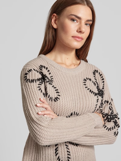 FREE/QUENT Strickpullover mit Motiv-Stitching Taupe 3