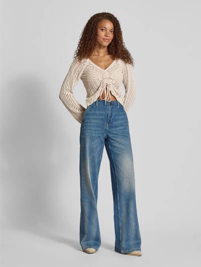 Only regular fit gebreide pullover met plooien, model 'NOLA' Ecru gemêleerd - 1