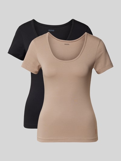 HUGO T-shirt met labelprint in een set van 2 stuks Taupe - 1