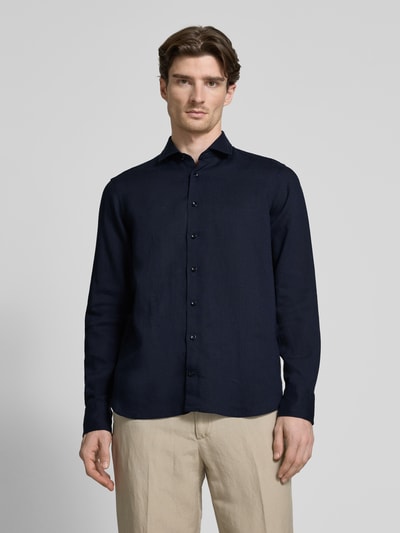 OLYMP SIGNATURE SLIM FIT Slim fit linnen overhemd met kentkraag, model 'Sykia' Marineblauw - 4