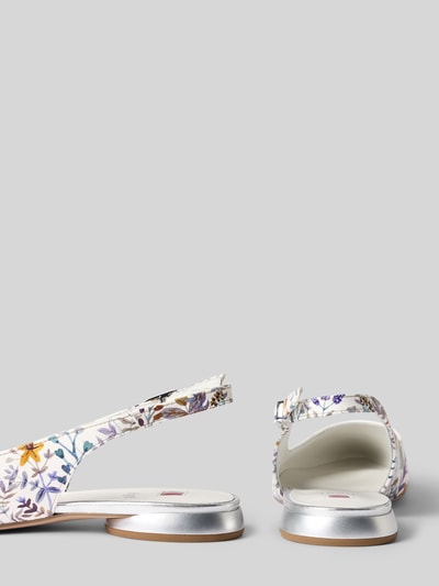 Produktfoto, Slingbacks aus Leder mit Dornschließe von Högl, dames slingback van echt leer in licht afgerond model met riempjes met doornsluiting en labeldetail, licht gestructureerde zool, hakhoogte maat 40: 2 cm, schachtbreedte maat 40: 6 cm, bloemrijke print in pastelkleuren, zilverkleurig accent, zachte textuur