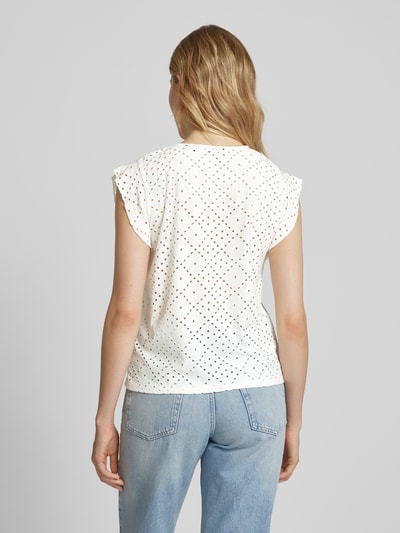 Vero Moda Regular fit T-shirt met broderie anglaise, model 'TASSA' Wit - 5