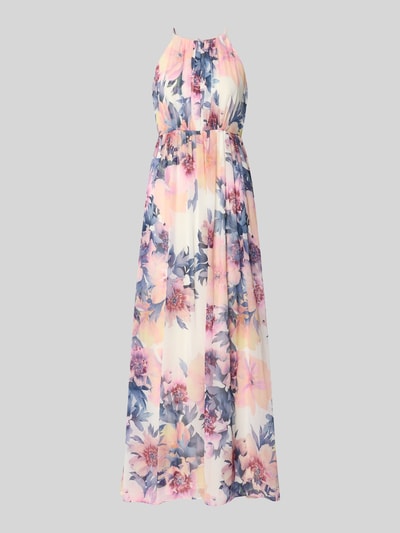 Produktfoto, Maxikleid aus Chiffon im Allover-Look von Jake*s Cocktail, różowe, niebieskie i żółte kwiatowe wzory, fason A-linia, plisy, długość tyłu 148 cm w rozmiarze 36, szerokość w rozmiarze 36: 42 cm