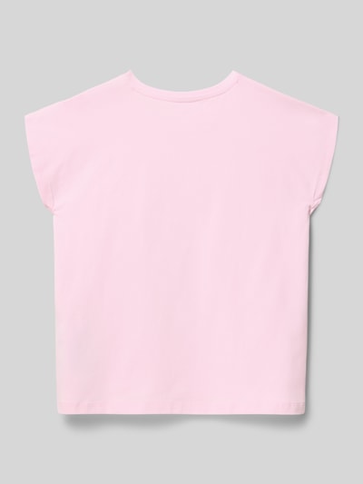 Produktfoto, Kinder T-Shirt mit kurzem Arm aus rosa Baumwoll-Elasthan-Mix, Regular-Fit, Modell 'BATWING' von Guess, glatte Textur.