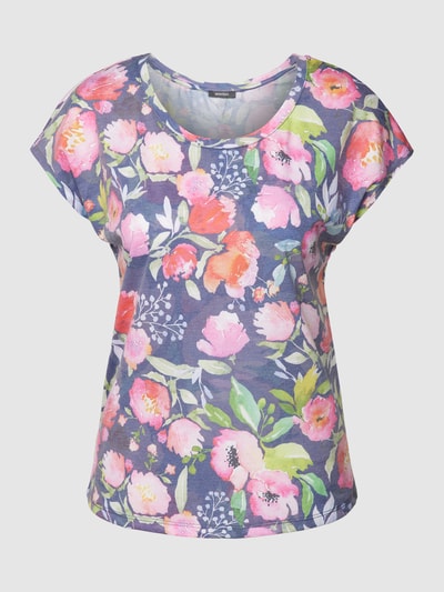 Montego T-shirt met all-over bloemenprint Donkerblauw - 2