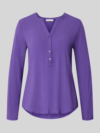 Productfoto, Regular Fit Blouse uit zuiver viscose met tuniekhals, knoopsluiting en lange mouwen van Christian Berg Woman, effen paars design
